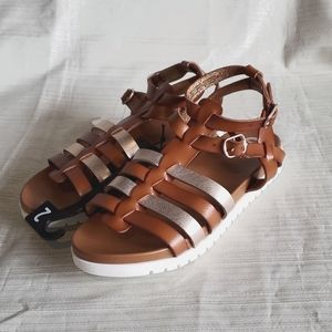 Brown and Gold Gladiator Sandals